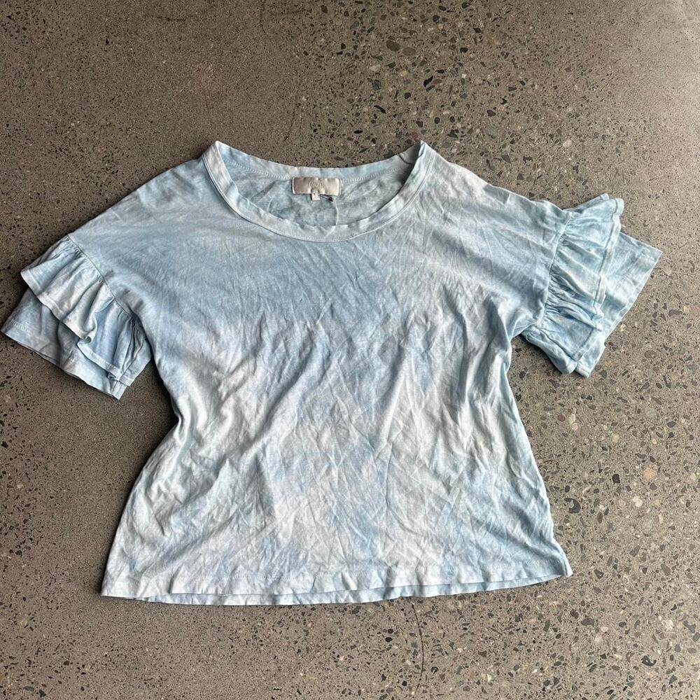 Chele Women’s Medium Light Blue Tie Dye Ruffle Sleeve Tee Cotton